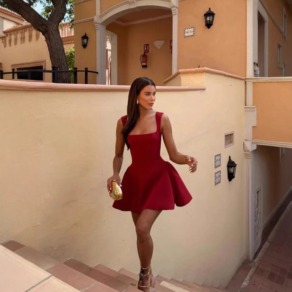 Damen Kurzärmeliges Kleid mit weitem Rock EB