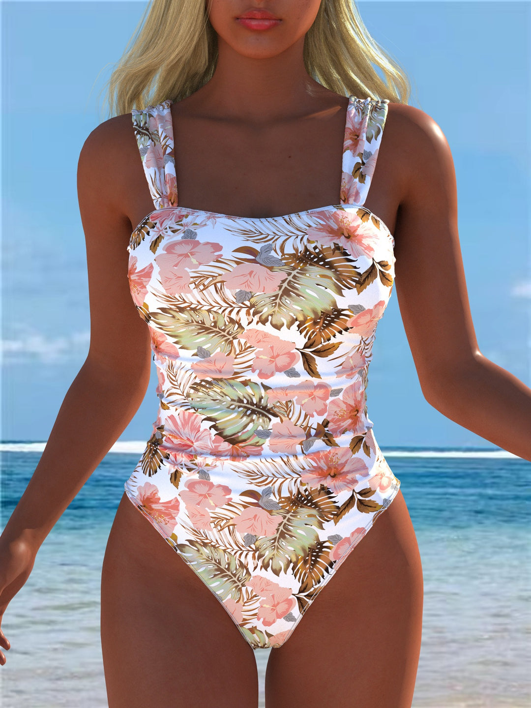 Damen Einteiler Badeanzug mit elegantem floralem Design und figurformendem Schnitt EB