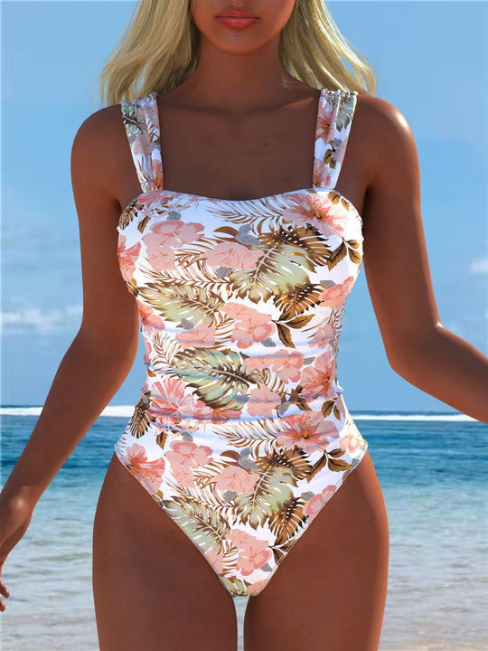 Damen Einteiler Badeanzug mit elegantem floralem Design und figurformendem Schnitt EB