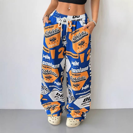 Damen Modische Freizeithose mit auffälligem Print und elastischem Bund EB