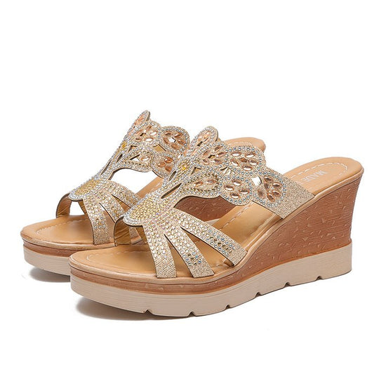 Damen Wedgesandalen mit filigranem Blumendesign EB
