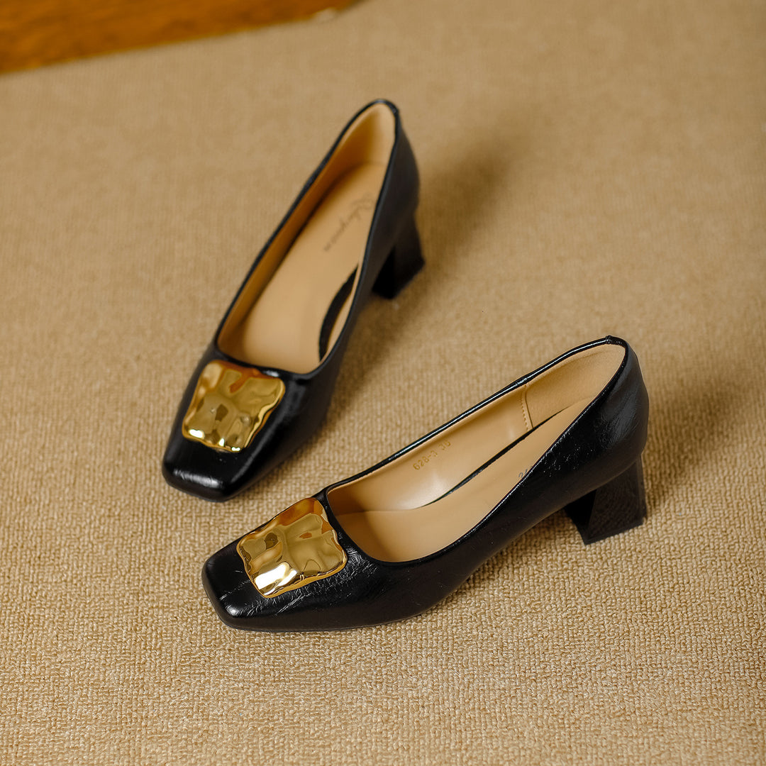 Damen Komfortable Blockabsatz-Pumps mit dekorativem Schmuckdetail EB