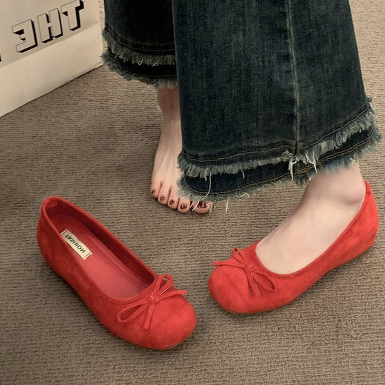 Damen Ballerinas mit dekorativem Schleifendetail und hochwertiger Fleeceaussensohle EB
