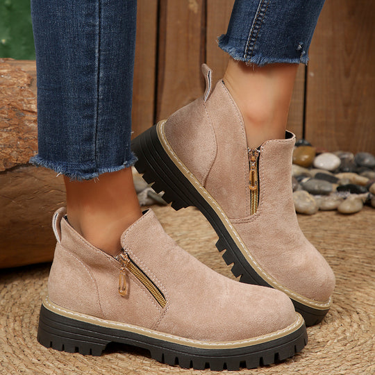 Damen modische Ankle-Stiefeletten mit seitlichem Reißverschluss und rutschfester Sohle EB