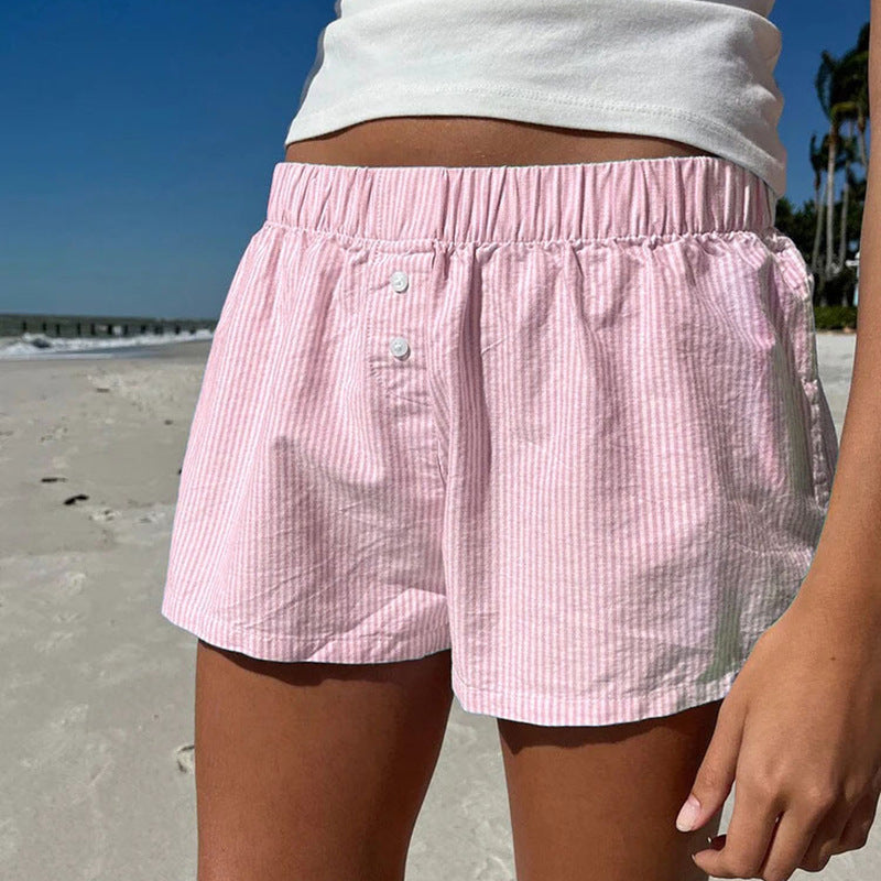 Damen bequeme Baumwollshorts mit Knopfdetails EB