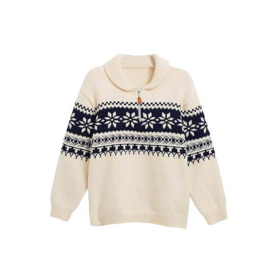 Damen gestrickter Pullover mit Halskragen und Modischem Norweger-Muster EB
