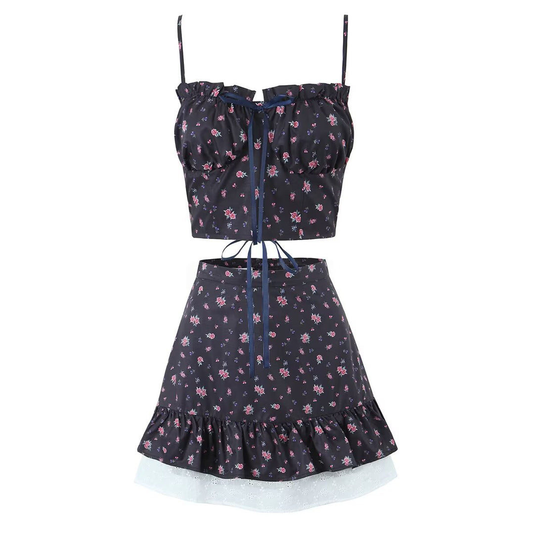 Damen Rock mit voluminösen Rüschendetails und floralem Design EB