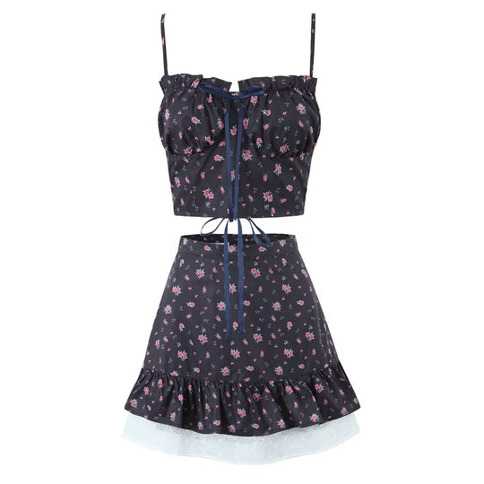 Damen Rock mit voluminösen Rüschendetails und floralem Design EB