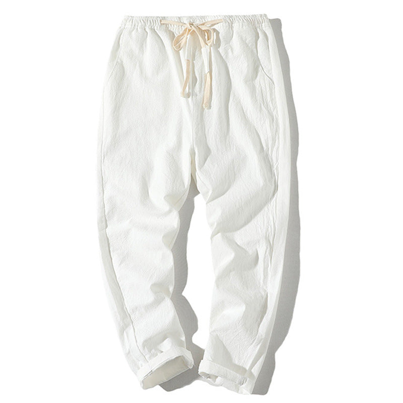 Herren nan leichte Leinenhose mit elastischem Bund und Kordelzug, tapered Schnitt und aufrollbarem Saum EB