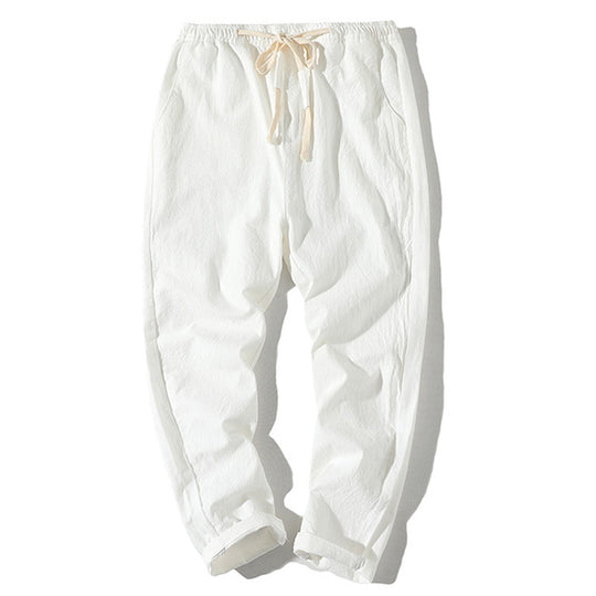Herren nan leichte Leinenhose mit elastischem Bund und Kordelzug, tapered Schnitt und aufrollbarem Saum EB