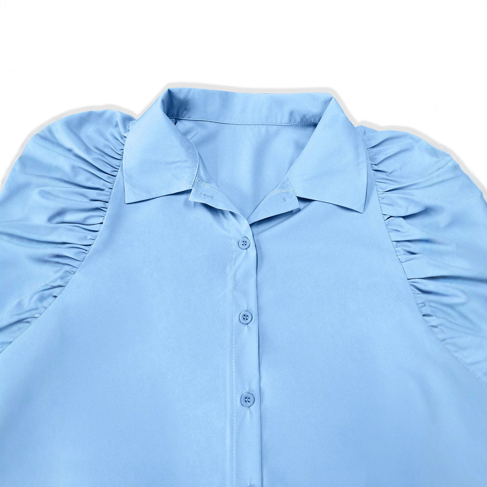 Damen Hemdblusenkleid mit voluminösen Puffärmeln und eleganter Knopfleiste EB