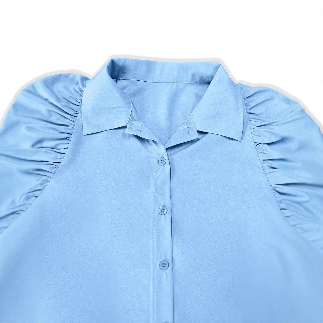 Damen Hemdblusenkleid mit voluminösen Puffärmeln und eleganter Knopfleiste EB