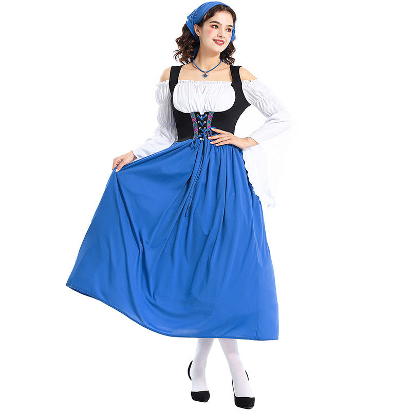 Damen nan Renaissance-Bauernkleid mit geschnürtem Mieder, schulterfreiem Carmen-Oberteil und weitem Rock EB