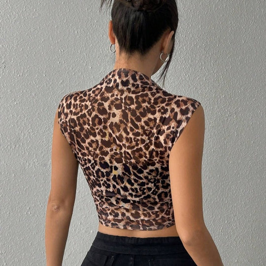 Damen figurbetontes Tiermuster-Top aus leichtem Jersey EB