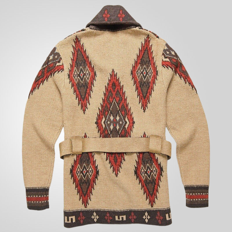 Damen Strickjacke mit kunstvollem Muster und exklusivem Gürtel EB