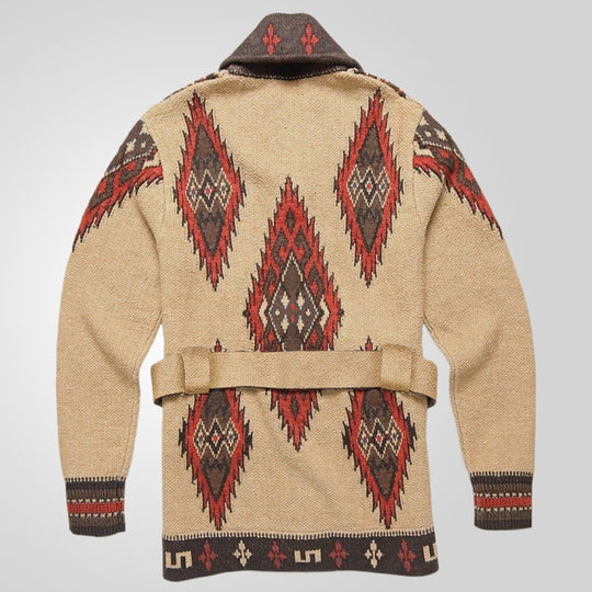 Damen Strickjacke mit kunstvollem Muster und exklusivem Gürtel EB