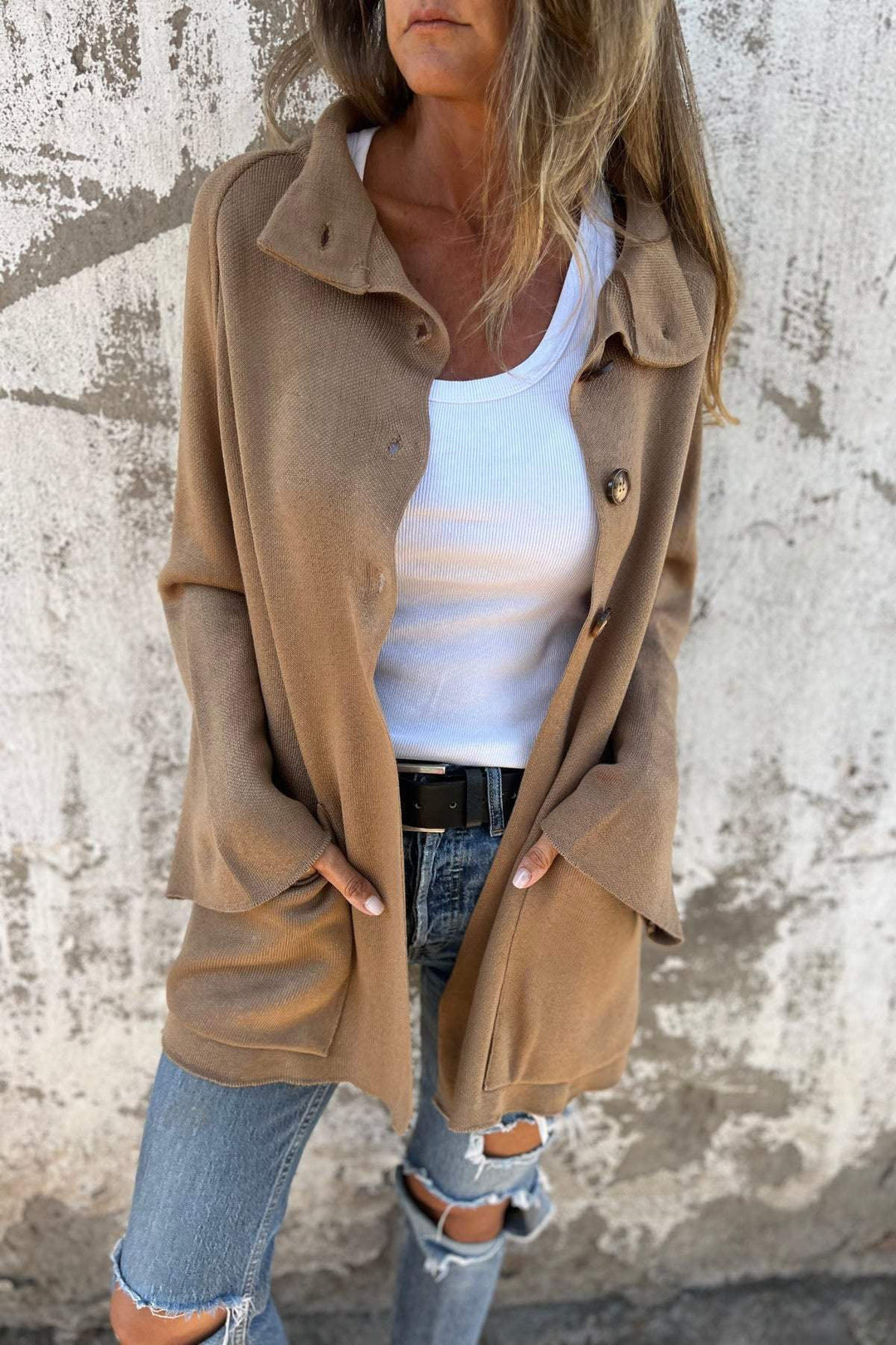 EB | Turtleneck Knopf Strickstrickjacke Jacke