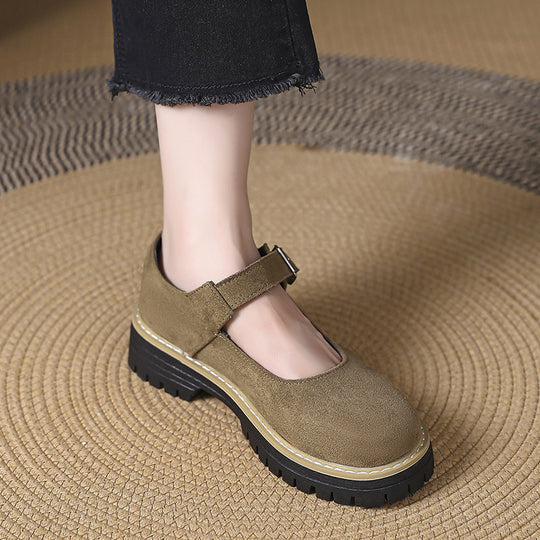 Damen Retro Mary Jane Schuhe mit robustem Profil und verstellbarem Riemen EB