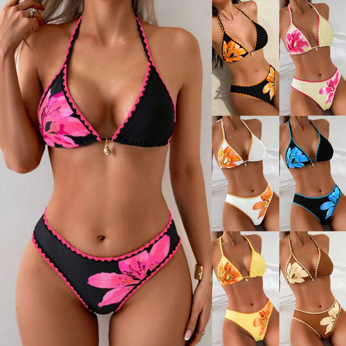 Damen Triangel-Bikini mit floralen Applikationen EB