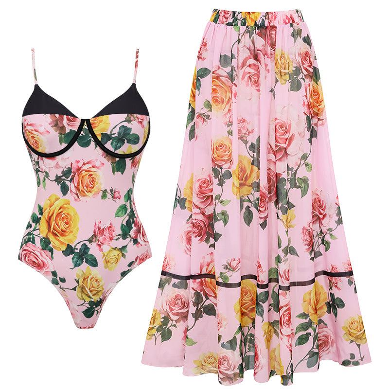 Damen Einseitiger Badeanzug mit floralem Drapierungsdesign EB