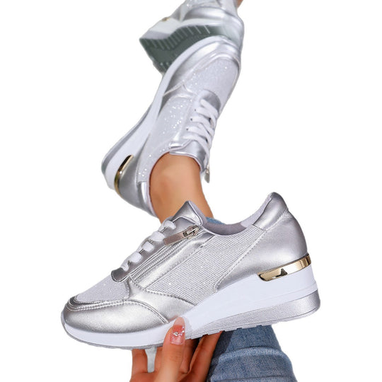 Damen modische Sport-Sneaker mit glänzendem Akzent und Reißverschluss EB