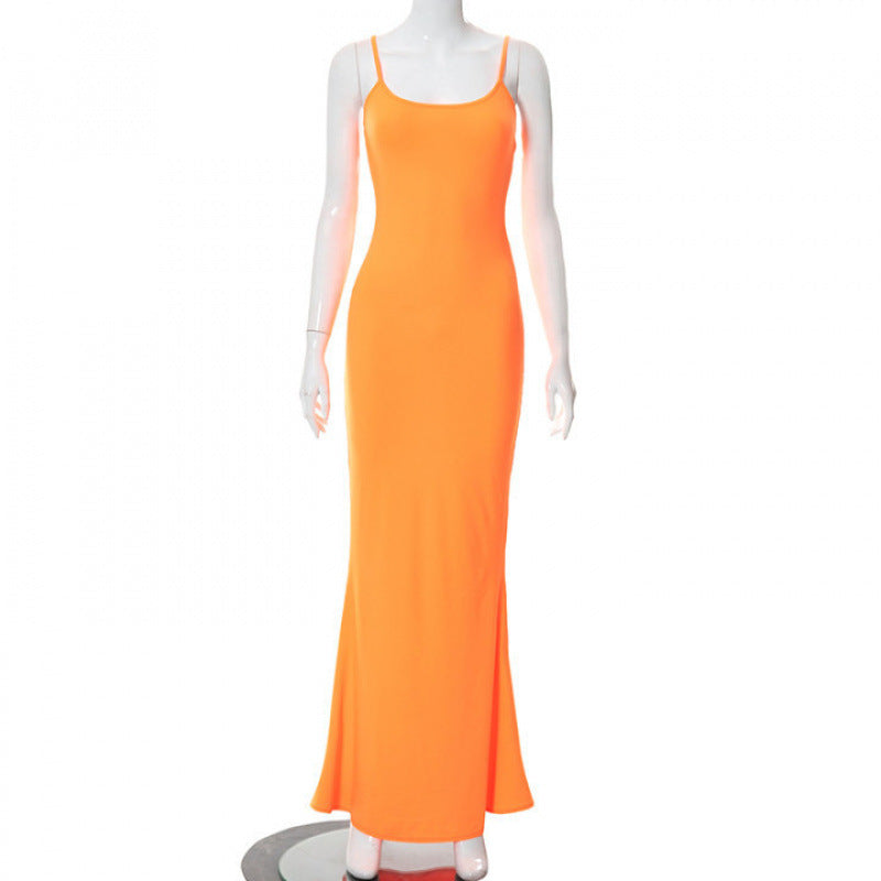 Damen Elegantes Maxikleid mit Spaghettiträgern und fließendem Schnitt EB