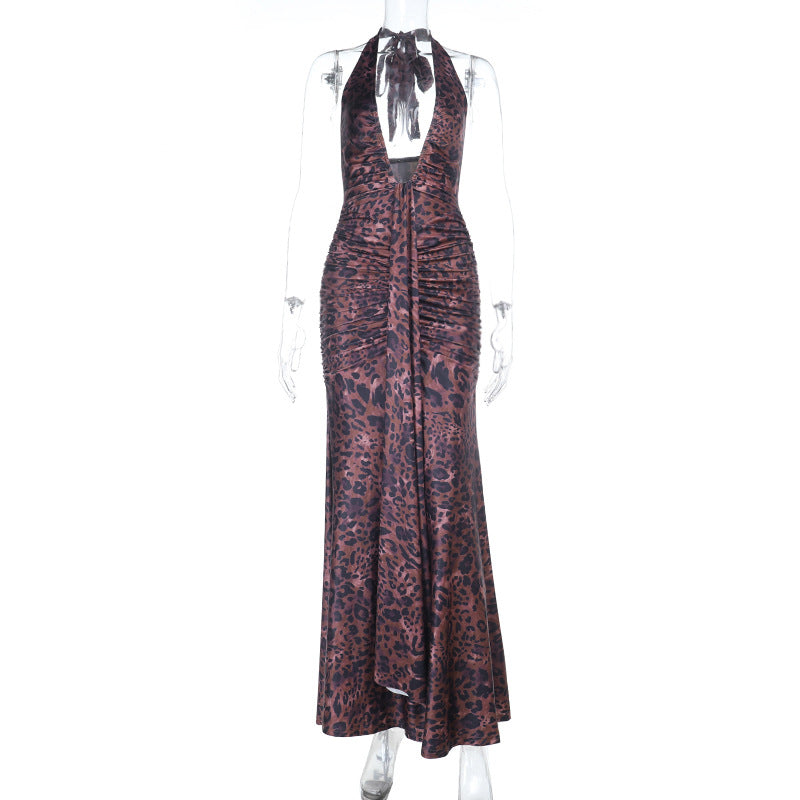 Damen glamouröses Langarm-Maxikleid mit tiefem V-Ausschnitt und Rüschendetails EB