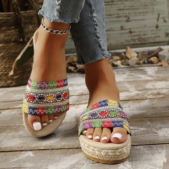 Damen Wedge-Pantoletten mit buntem Bead-Design EB