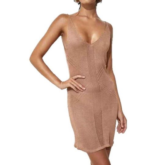 Damen elegantes Häkelkleid mit tiefem Ausschnitt EB