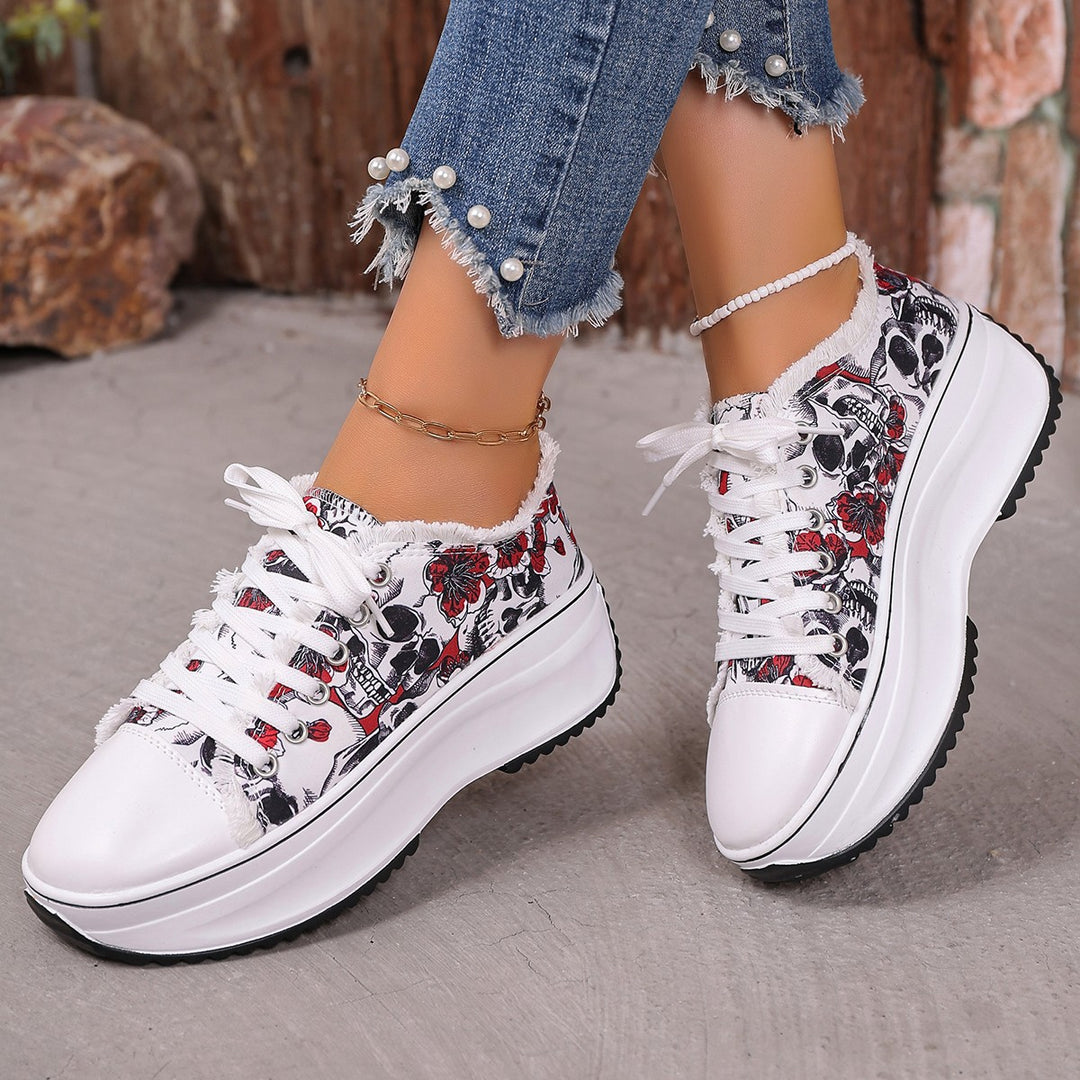 Damen Modische Sneakers mit floralem Print und gepolsterter Sohle EB