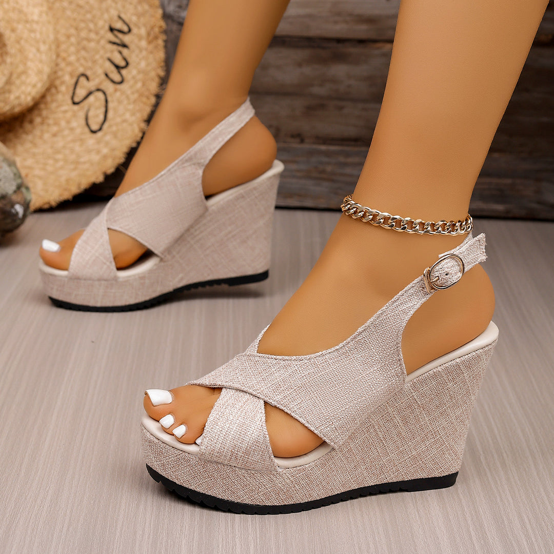 Damen Wedge-Sandalen mit eleganter Schnalle und komfortablem Fußbett EB
