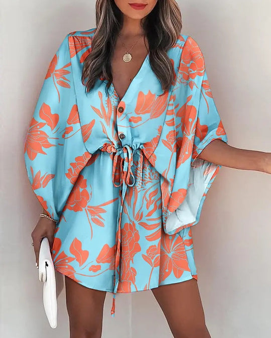 Damen angehendes Strandkleid mit eleganter Taillenbindung und einzigartigem Muster EB