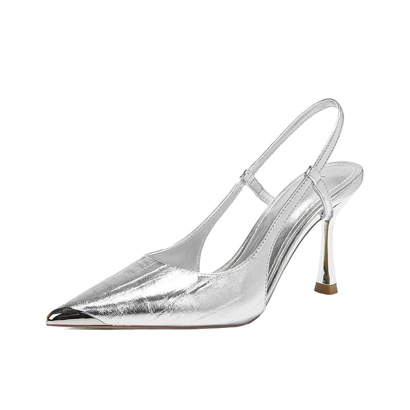 Damen elegante Slingback Pumps mit metallic glänzendem Obermaterial EB