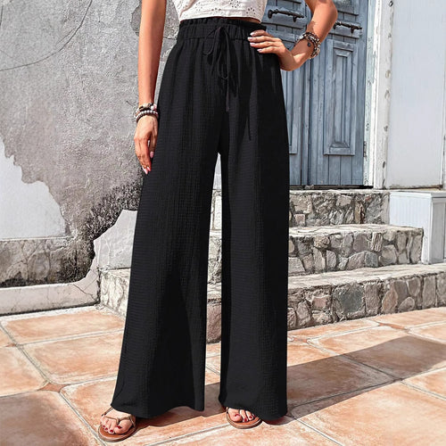 Damen Weite Sommerhose mit elastischem Bund und seitlichen Taschen EB