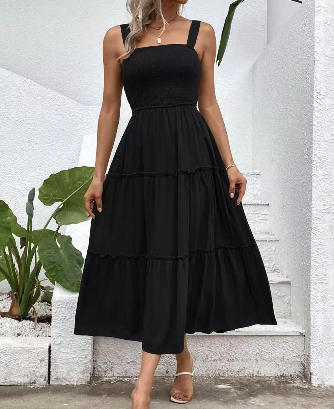 Damen Luftiges Maxikleid mit Rüschen und komfortablem Smock-Design EB