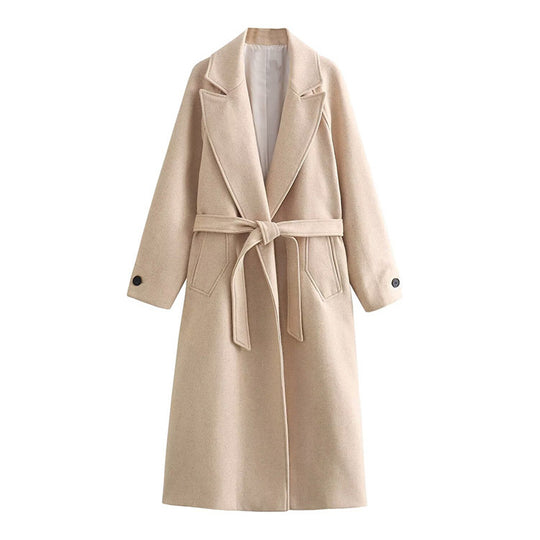Damen modischer Oversized-Mantel mit Gürtel und Taschen EB