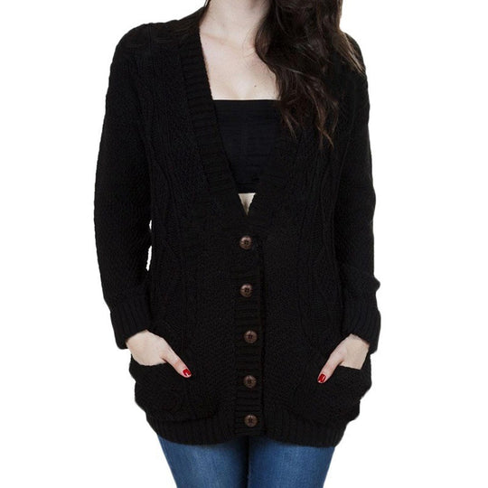Damen Grobstrick-Cardigan mit klassischem V-Ausschnitt und praktischen Taschen EB