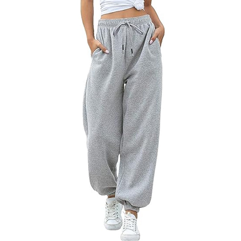 Damen nan Cozy-Sweat-Palazzohose mit hohem Komfortbund, integriertem Kordelzug und gerafften Knöchelabschlüssen EB