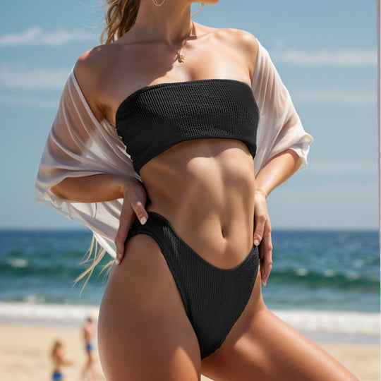 Damen Triangel-Bikini mit strukturiertem Stoff und kreisförmigem Detail EB