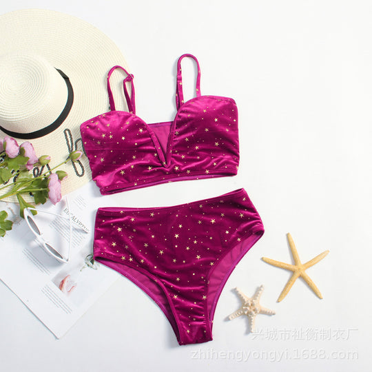 Damen Hochtaillierter Bikini mit glamourösem Sternenmotiv EB