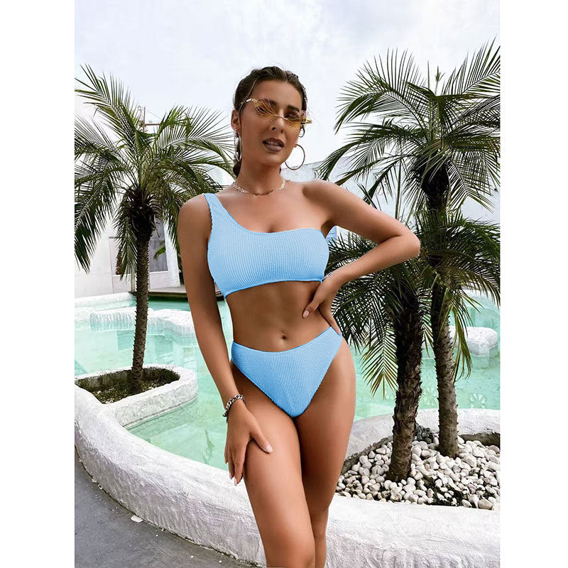 Damen Einseitiger Bikini mit strukturiertem Oberteil EB