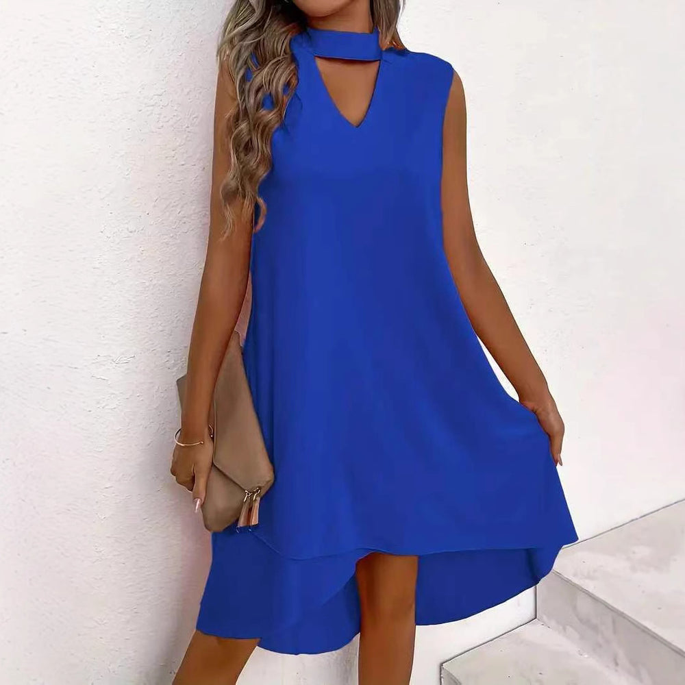 Damen asymmetrisches A-Linien Kleid mit schickem Schlüssellochausschnitt und fließendem Schnitt EB