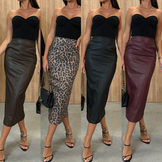DamenEleganter Maxi-Rock aus veganem im Schulterfreies Design EB