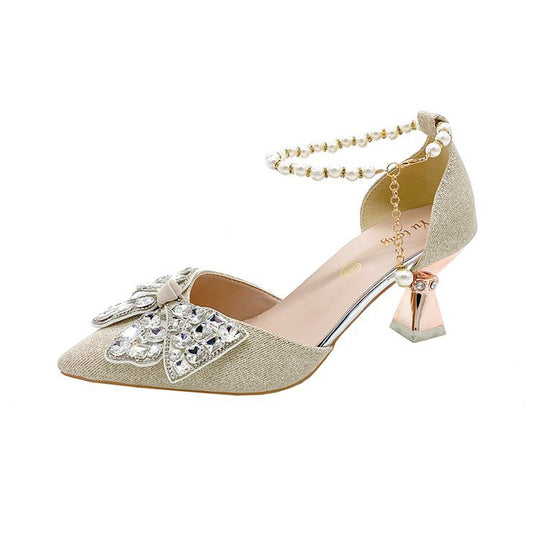 Damen elegante Pumps mit funkelndem Strass-Akzent und geschwungenem Absatz EB