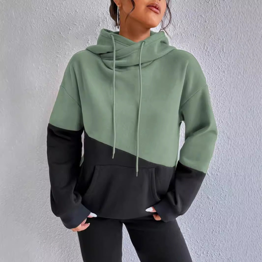 Damen lässiger Kapuzenpullover mit Farbblock-Design EB