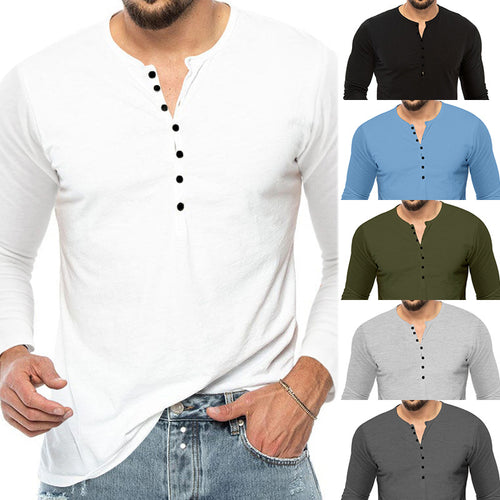 Herren Langarm-Henley-Shirt aus weichem Baumwollmix mit feiner Knopfleiste EB