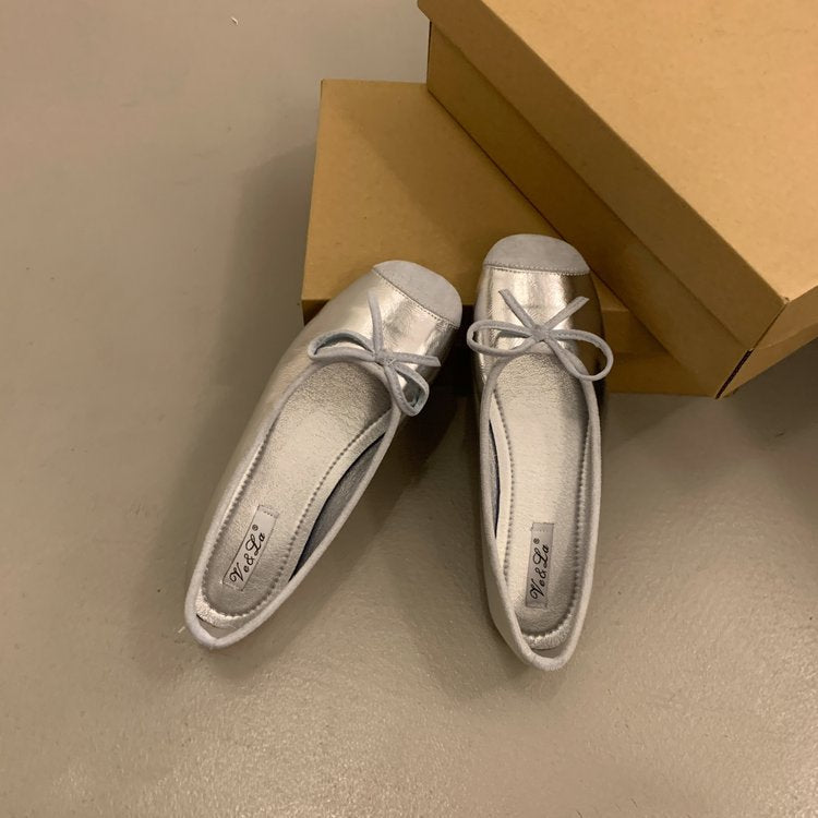 Damen bequeme Ballerinas mit dekorativem Schleifenakzent und elastischem Fußbett EB