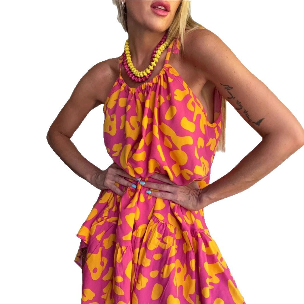 Damen Luftiges Sommerkleid mit asymmetrischem Saum und voluminösen Falten EB