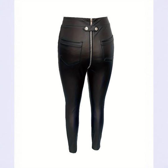 Damen Modische Kunstlederleggings mit Reißverschluss und Taillierung EB