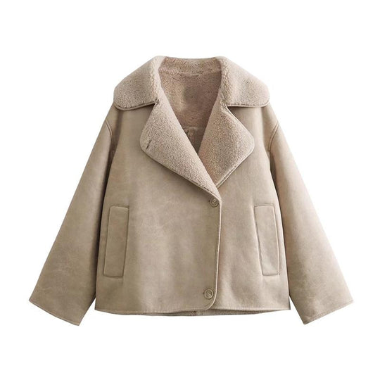Damen Kunstlederjacke mit Teddyfutter EB